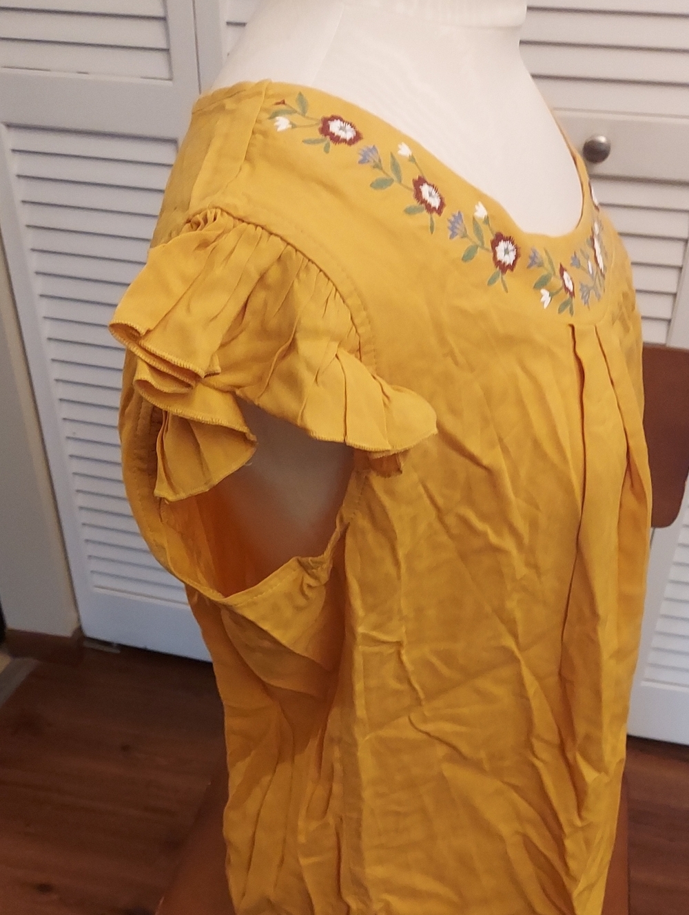 Embroidered Scoop Neck Mustard Yellow Women’s Blouse - Picture 4 of 6